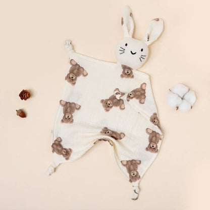 Copertina Doudou per Neonati in Mussola di Cotone – Coniglietto con Orecchie a Fantasia