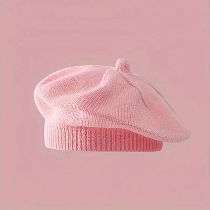 Berretto Basco Bimba in Maglia con Fiore – Autunno Inverno