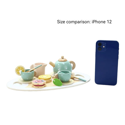 Set da Tè in Legno per Bambini – Servizio da Tè Giocattolo con Dolcetti, Gioco di Ruolo Educativo 3+ Anni