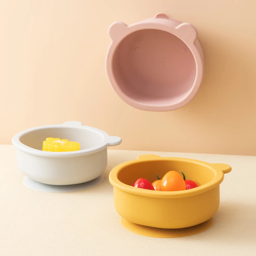 Ciotola con Ventosa per Bambini in Silicone – Piatto Pappa Antiscivolo a Forma di Orsetto