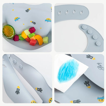 Bavaglino in Silicone Morbido e Impermeabile con Tasca Raccogli-Cibo
