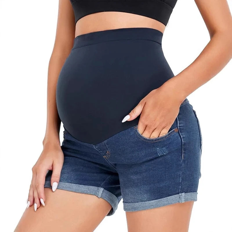 Shorts Jeans Premaman – Pantaloncini Denim Elasticizzati con Fascia Alta per il Pancione