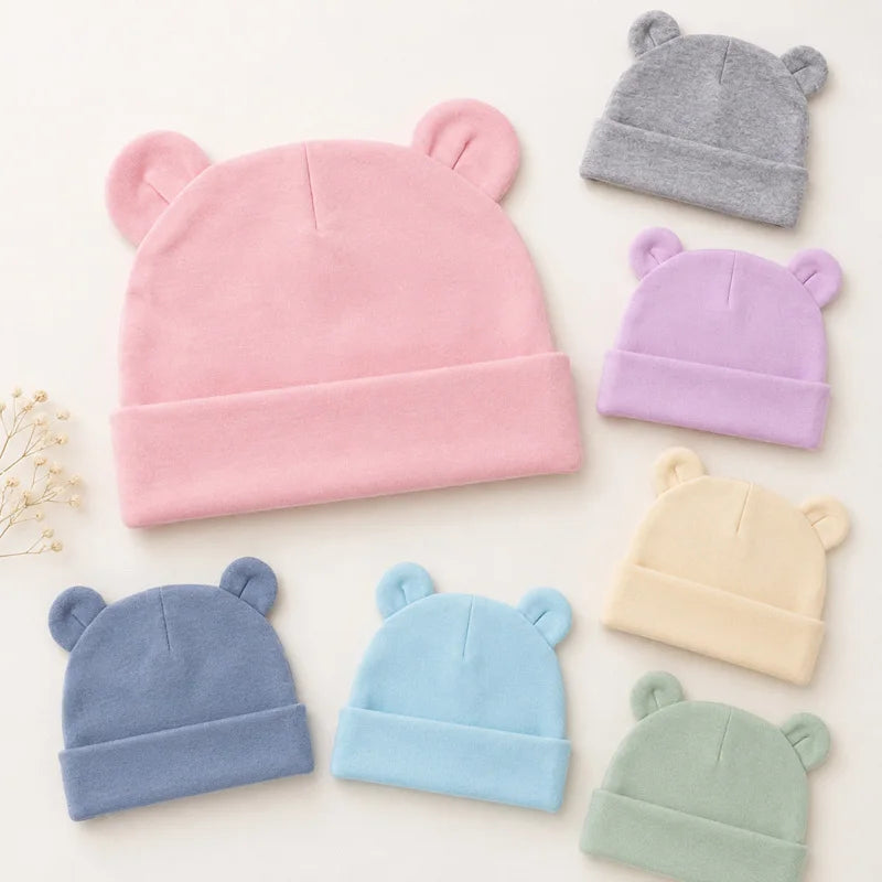 Cappellino Neonato in Cotone con Orecchiette – Berretto Morbido Elasticizzato 0-12 Mesi