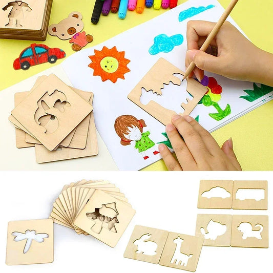 Stencil e Sagome in Legno da Colorare – Set Gioco di 20 Tessere per Disegnare e Ricalcare, Bambini 3+ Anni