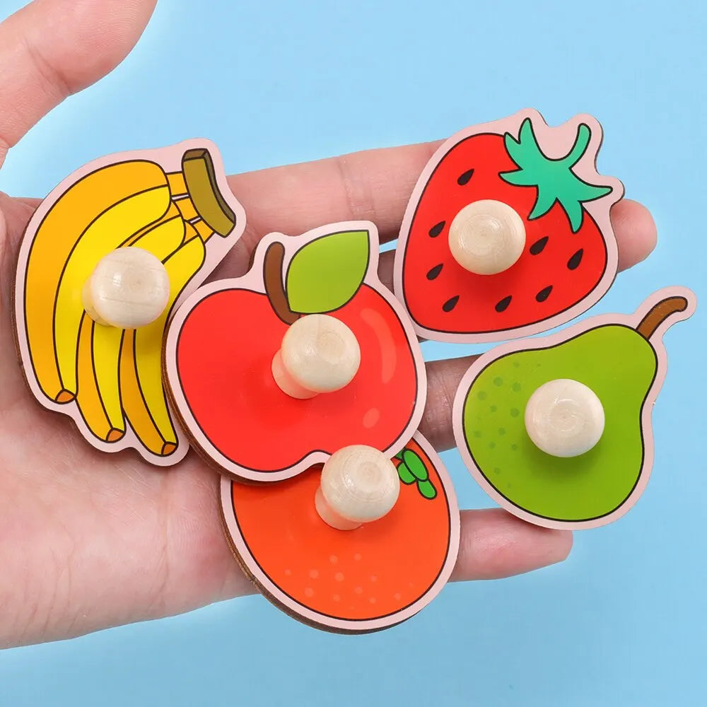 Puzzle Montessori in Legno con Pomelli – Gioco a Incastro Frutta 18 Mesi+