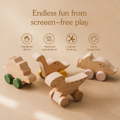 Dinosauri Giocattolo in Legno con Ruote – Gioco Educativo e Creativo per Bambini