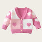 Cardigan Bambina in Maglia di Cotone con Cuori – Scollo a V e Bottoni