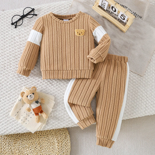 Completo Bimbo Teddy a Coste Elasticizzato – Maglia e Pantaloni con Orsetto