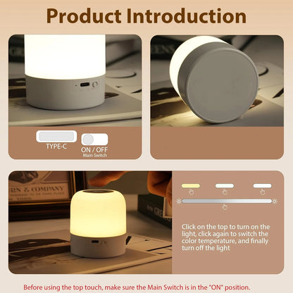 Luce Notturna Bambini Touch Ricaricabile USB-C – 3 Tonalità e Luminosità Regolabile