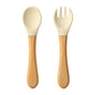 Set Posate da Apprendimento per Bambini – Cucchiaio e Forchetta in Silicone con Manico in Legno