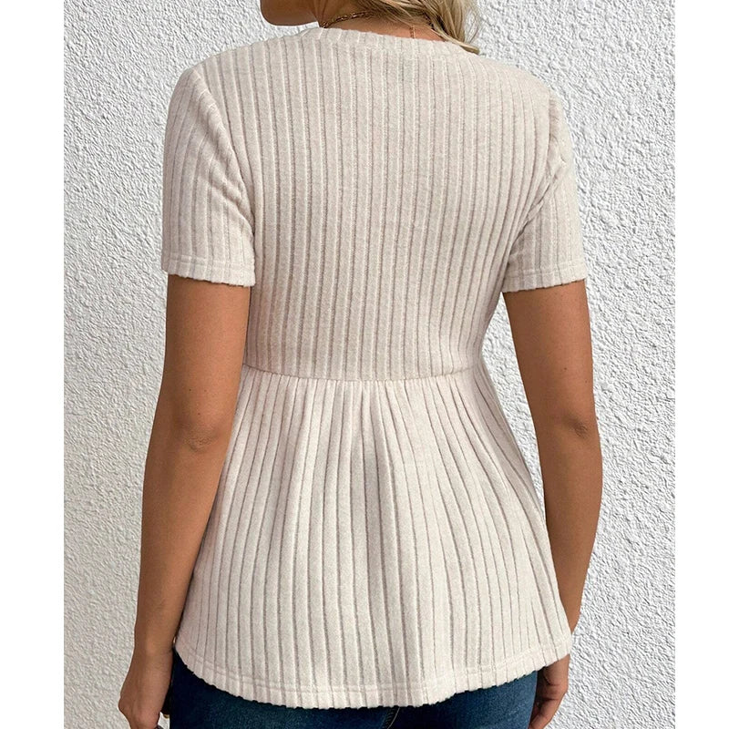 T-Shirt Premaman Elasticizzata a Maniche Corte – Maglietta Gravidanza Casual in Maglia, Girocollo, Comfort Quotidiano