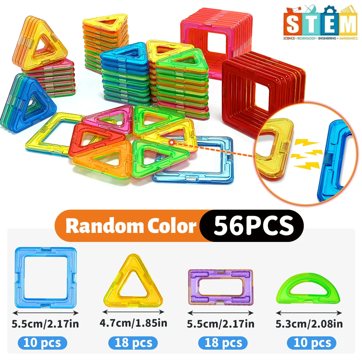 Costruzioni Magnetiche Colorate – Gioco Creativo di Forme Geometriche 32/56 Pezzi