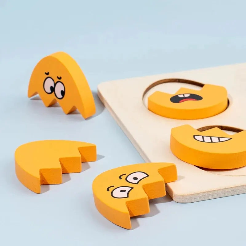 Puzzle delle Emozioni in Legno per Bambini – Gioco di Abbinamento delle Espressioni con Carte Modello