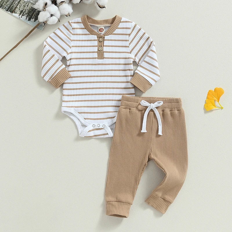 Completo Neonato e Bambino 2 Pezzi – Body a Righe e Pantaloni Lunghi Autunno Inverno