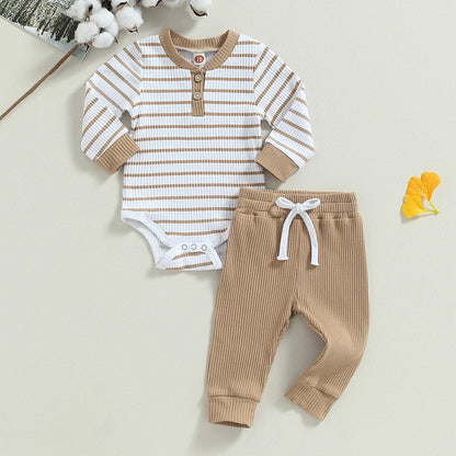 Completo Neonato e Bambino 2 Pezzi – Body a Righe e Pantaloni Lunghi Autunno Inverno