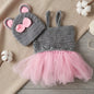 Completo Neonata 2 Pezzi con Vestitino in Tulle e Cappellino in Maglia