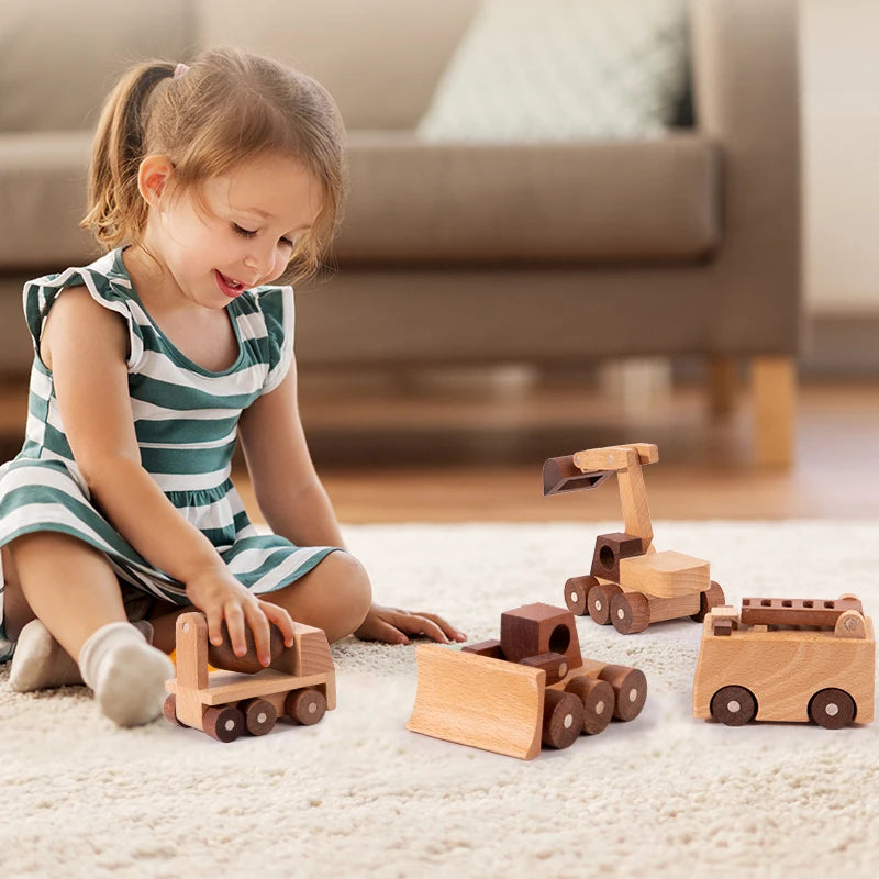 Veicoli in Legno Naturale – Gioco di Ruolo Educativo per Bambini 3+ Anni
