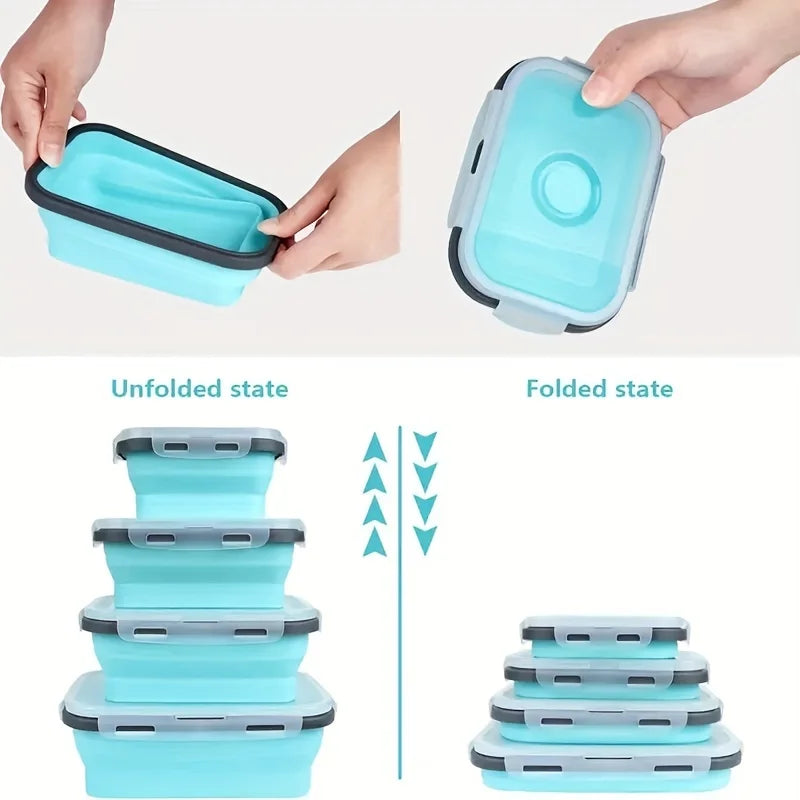 Contenitore Pappa Pieghevole in Silicone – Lunch Box Salvaspazio per Bambini e Mamme, Singolo o Set 4 Pezzi