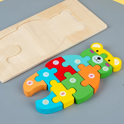 Puzzle Educativo in Legno per Bambini – Gioco a Incastro con Numeri e Animali