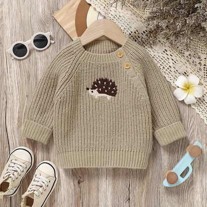 Maglioncino Neonato e Bambino in Morbida Maglia – Pullover a Maniche Lunghe con Bottoncini sulla Spalla