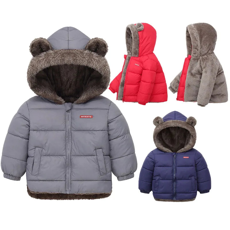 Giubbotto Invernale Bambino e Bambina – Piumino Imbottito con Interno in Pile e Cappuccio con Orecchie