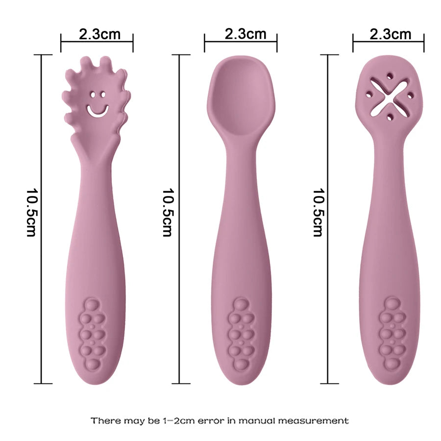 Set 3 Posatine in Silicone per Svezzamento e Autosvezzamento – Prime Posate per Neonato