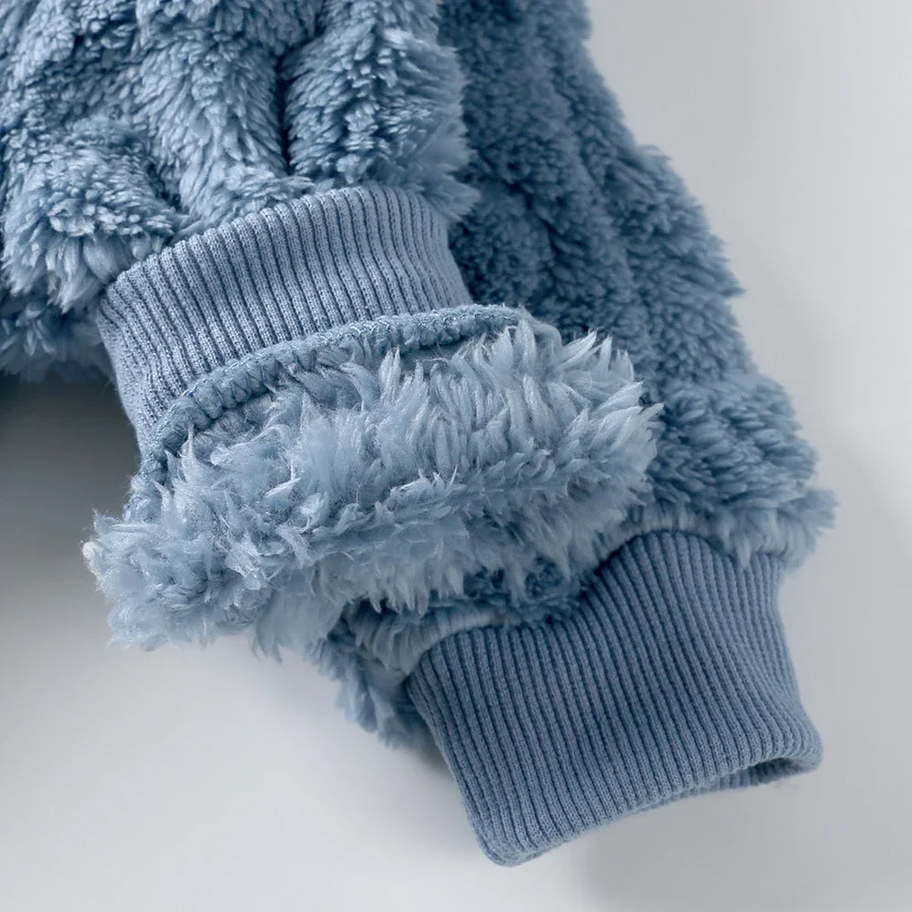 Tutina Invernale Neonato in Pile Effetto Peluche – Tuta con Cappuccio e Zip a Doppio Cursore