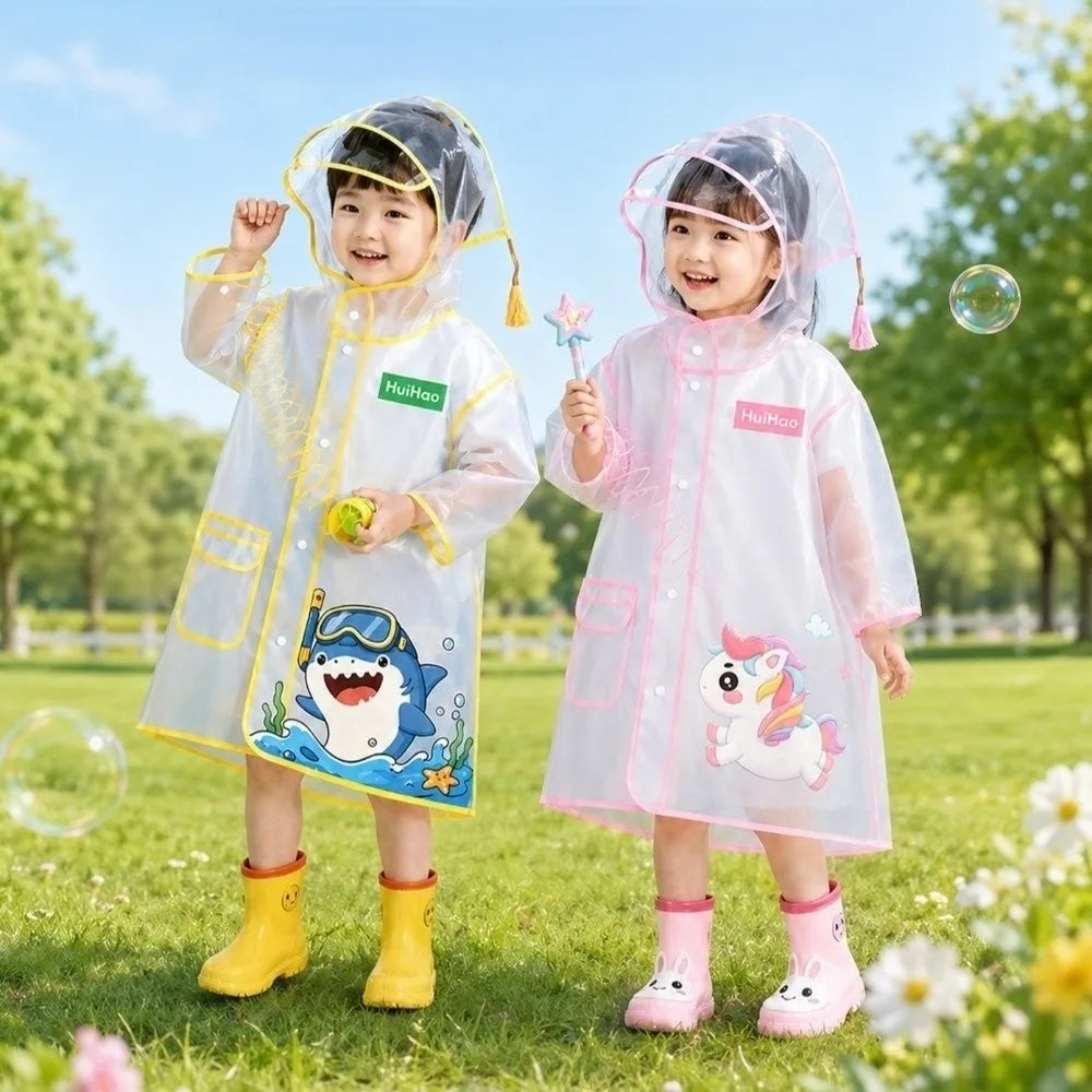 Impermeabile Bambini in EVA Trasparente – Giacca Antipioggia con Cappuccio e Tasche