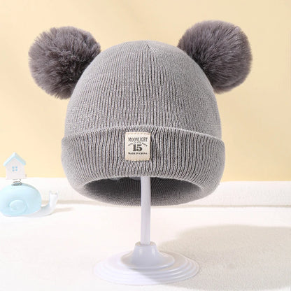 Cappello Invernale Lavorato a Maglia con Doppi Pompon per Neonati e Bambini | Caldo, Morbido e Unisex (6-24 Mesi)