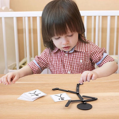 Figura Snodabile con 48 Pose e Carte da Imitare - Gioco Educativo Ispirato al Metodo Montessori
