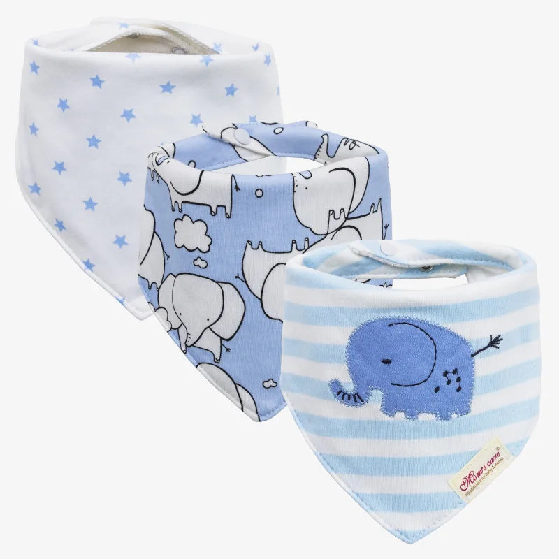 Set 3 Bavaglini Bandana Neonato in Cotone Morbido con Fantasie – Bavette Assorbenti Unisex per Maschietto e Femminuccia 0-12 Mesi
