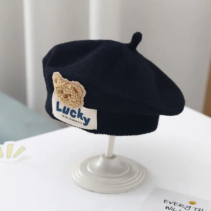 Berretto Basco Bimba in Maglia con Fiore – Autunno Inverno