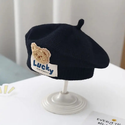 Berretto Basco Bimba in Maglia con Fiore – Autunno Inverno