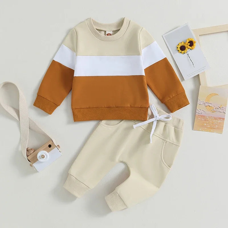 Completo Bambino 2 Pezzi – Felpa Color Block a Maniche Lunghe e Pantaloni Jogger