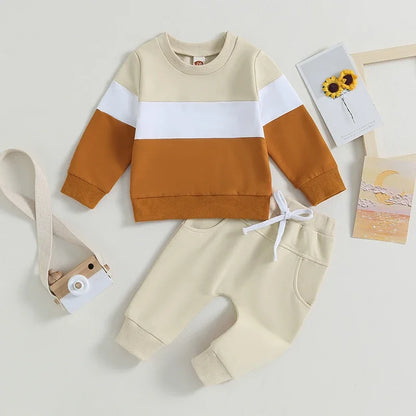 Completo Bambino 2 Pezzi – Felpa Color Block a Maniche Lunghe e Pantaloni Jogger