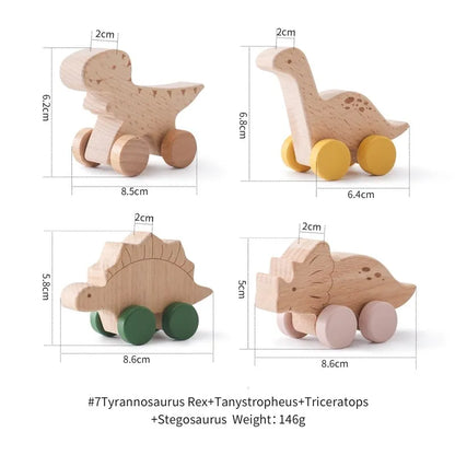 Dinosauri Giocattolo in Legno con Ruote – Gioco Educativo e Creativo per Bambini