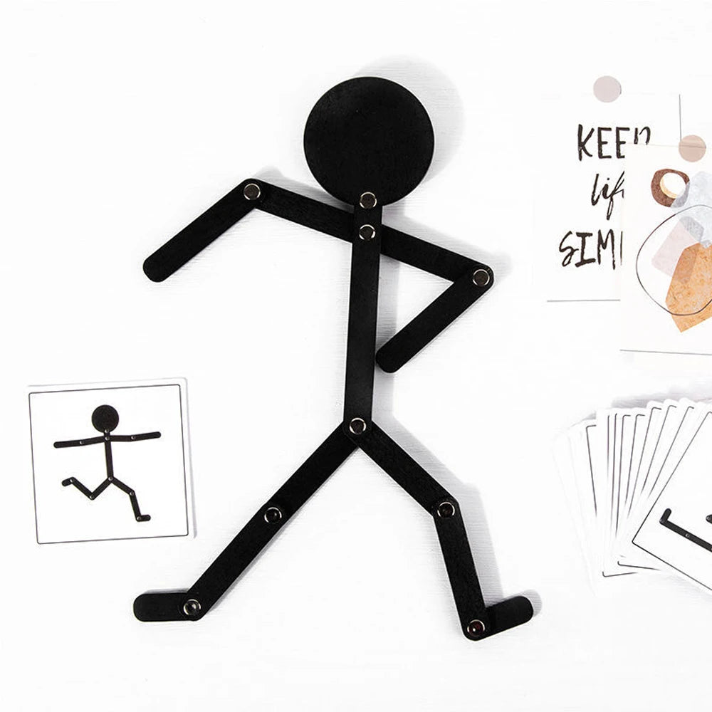 Figura Snodabile con 48 Pose e Carte da Imitare - Gioco Educativo Ispirato al Metodo Montessori