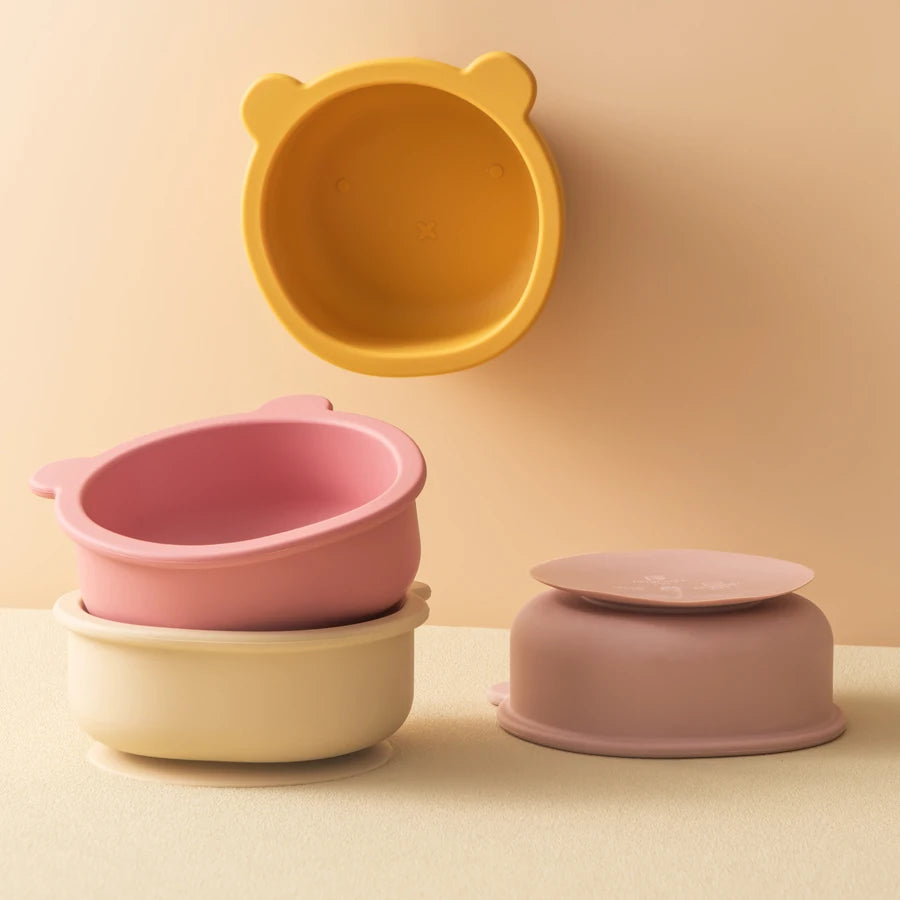 Ciotola con Ventosa per Bambini in Silicone – Piatto Pappa Antiscivolo a Forma di Orsetto