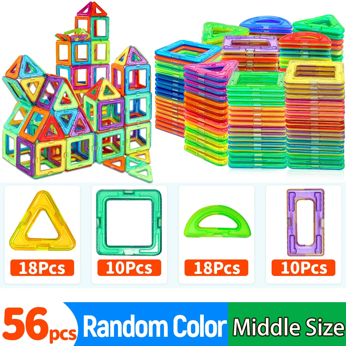Costruzioni Magnetiche Colorate – Gioco Creativo di Forme Geometriche 32/56 Pezzi