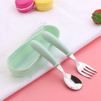 Set Posate Bambino in Acciaio Inox con Custodia – Cucchiaio e Forchetta 2+ Anni