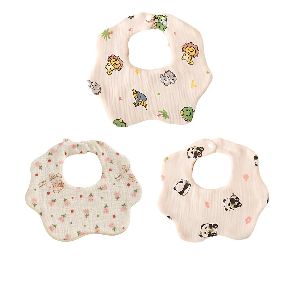 Set da 3 Bavaglini in Mussola di Cotone a Fiore – Morbidi, Assorbenti e Delicati sulla Pelle