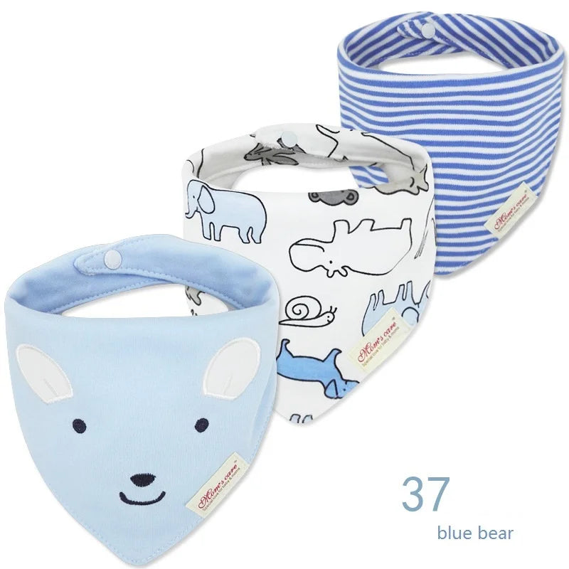 Set 3 Bavaglini Bandana Neonato in Cotone Morbido con Fantasie – Bavette Assorbenti Unisex per Maschietto e Femminuccia 0-12 Mesi