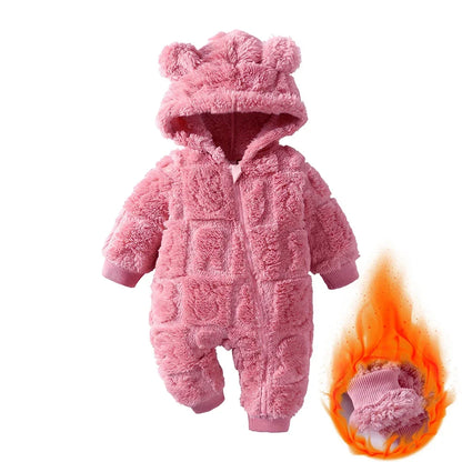 Tutina Invernale Neonato in Pile Effetto Peluche – Tuta con Cappuccio e Zip a Doppio Cursore