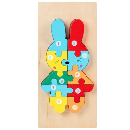 Puzzle Educativo in Legno per Bambini – Gioco a Incastro con Numeri e Animali