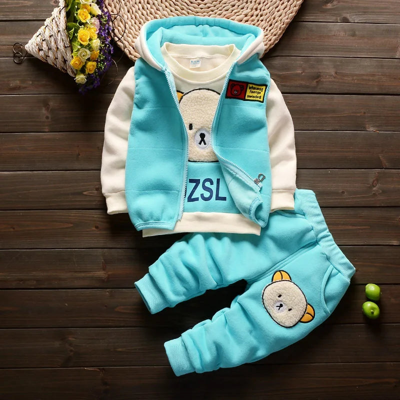 Completo Invernale Bambino e Bambina 3 Pezzi – Tuta con Felpa, Pantaloni e Gilet con Cappuccio e Orsetti
