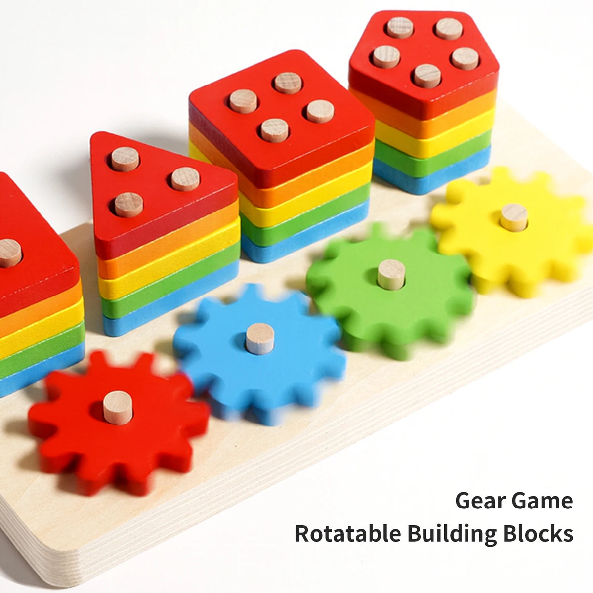 Gioco a Incastro in Legno con Forme Impilabili e Ingranaggi – Tavola Educativa per Bambini 3+ Anni