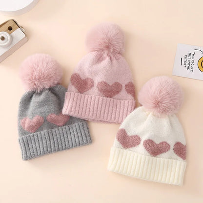 Cappello Invernale Neonata in Maglia – Berretto Elasticizzato con Pompon e Risvolto