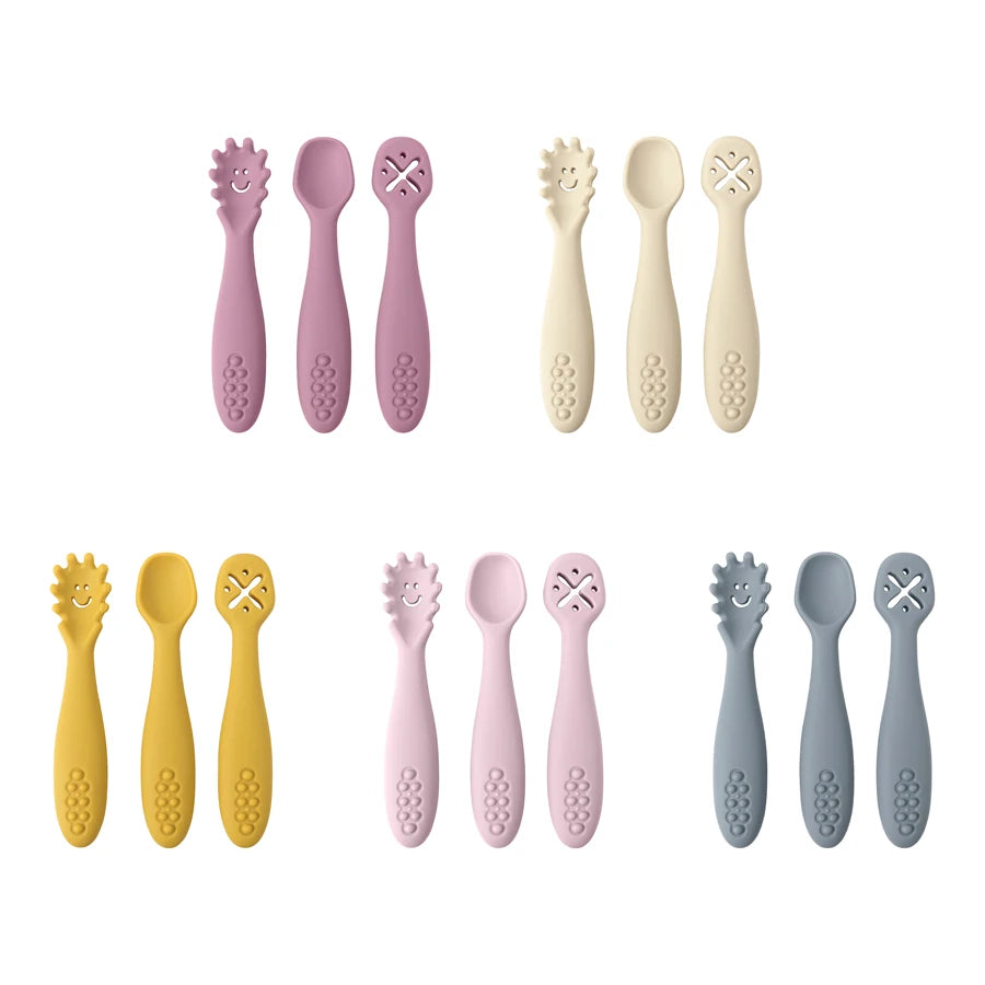 Set 3 Posatine in Silicone per Svezzamento e Autosvezzamento – Prime Posate per Neonato