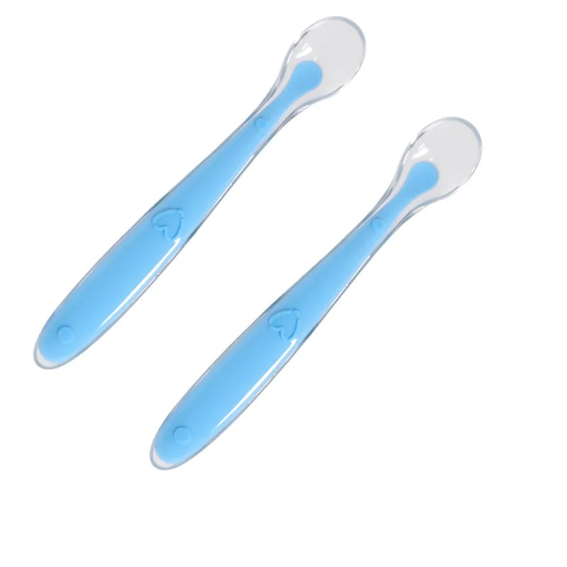 Set 2 Cucchiaini Svezzamento Neonato in Silicone Morbido – Posate Prima Pappa con Manico Antiscivolo