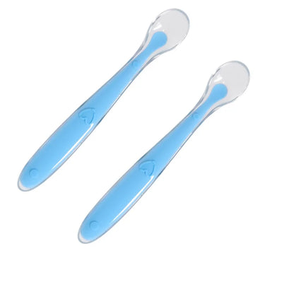 Set 2 Cucchiaini Svezzamento Neonato in Silicone Morbido – Posate Prima Pappa con Manico Antiscivolo